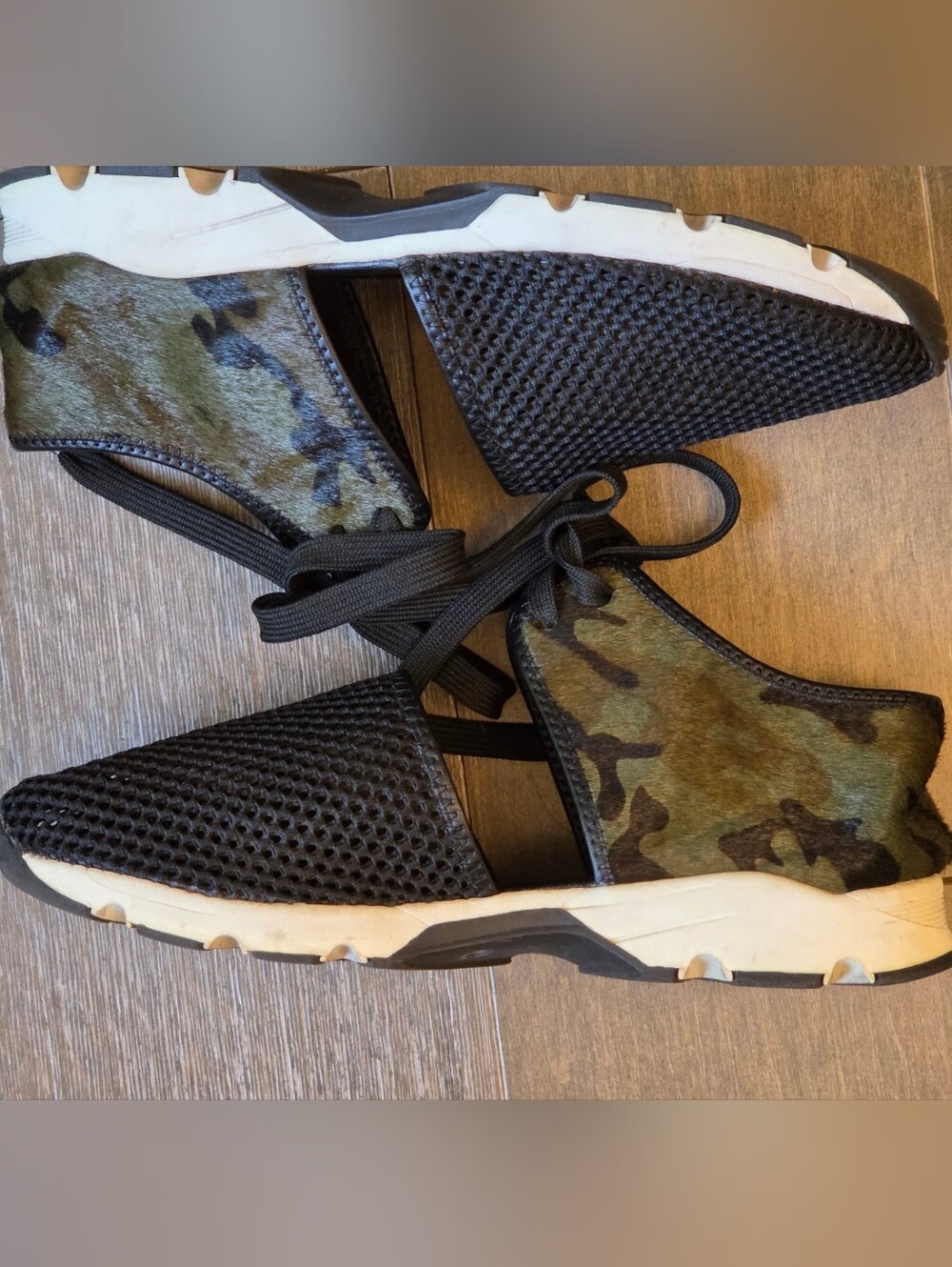 ALL BLACK (Rare Calf) Hair Camo Mesh Black Chunky Lace-Up Shoes EU 41/10 - Picture 5 of 7